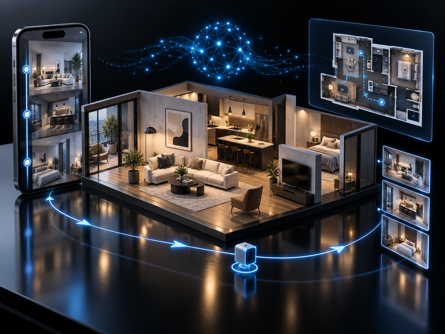 AI property walkthrough video product mockup