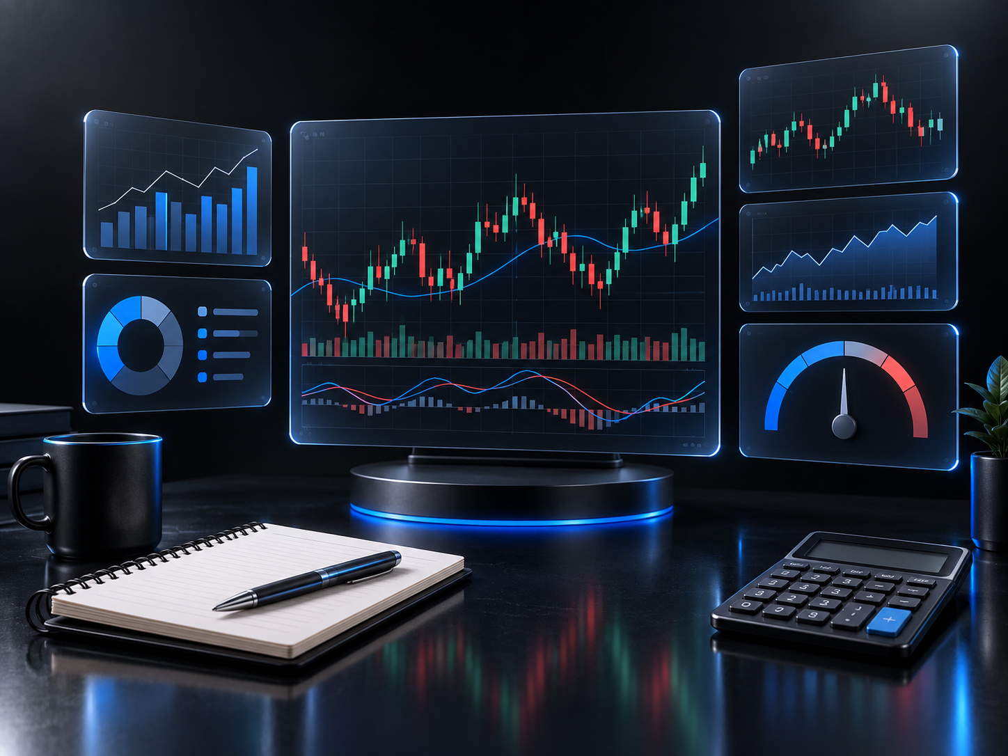 Trading and risk education product mockup